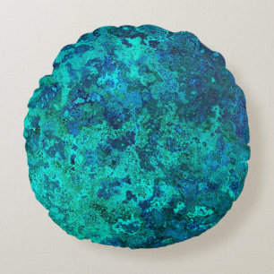 Texture marble stone blue and turquoise natural round pillow