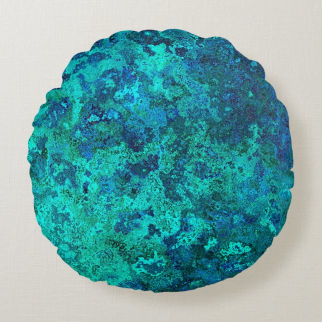 Texture marble stone blue and turquoise natural round pillow (Front)