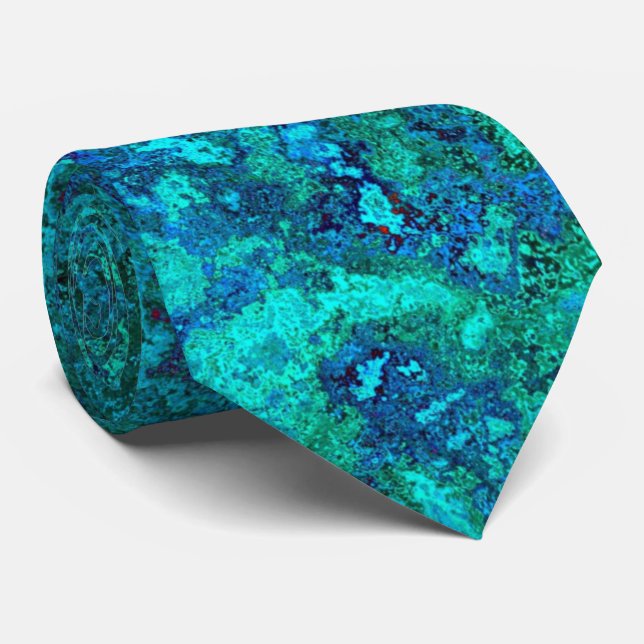 Texture marble stone blue and turquoise natural tie (Rolled)