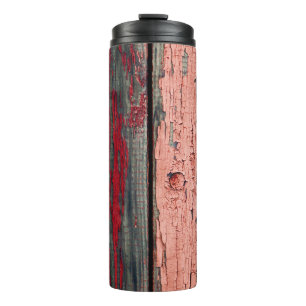 Texture of old wooden fence painted in red and ora thermal tumbler