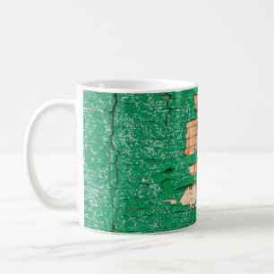 Texture of old wooden fence with shabby paint. Gre Coffee Mug