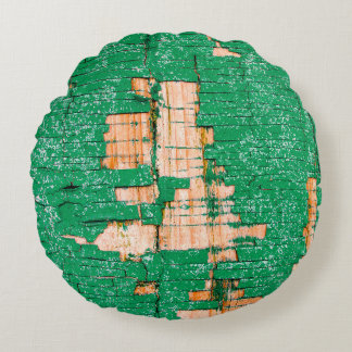 Texture of old wooden fence with shabby paint. Gre Round Pillow