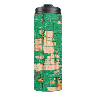 Texture of old wooden fence with shabby paint. Gre Thermal Tumbler