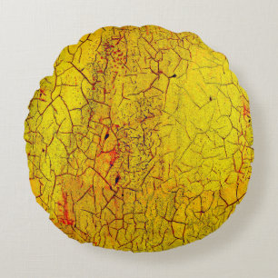 Texture of old yellow paint crackedabstract,aged,a round pillow