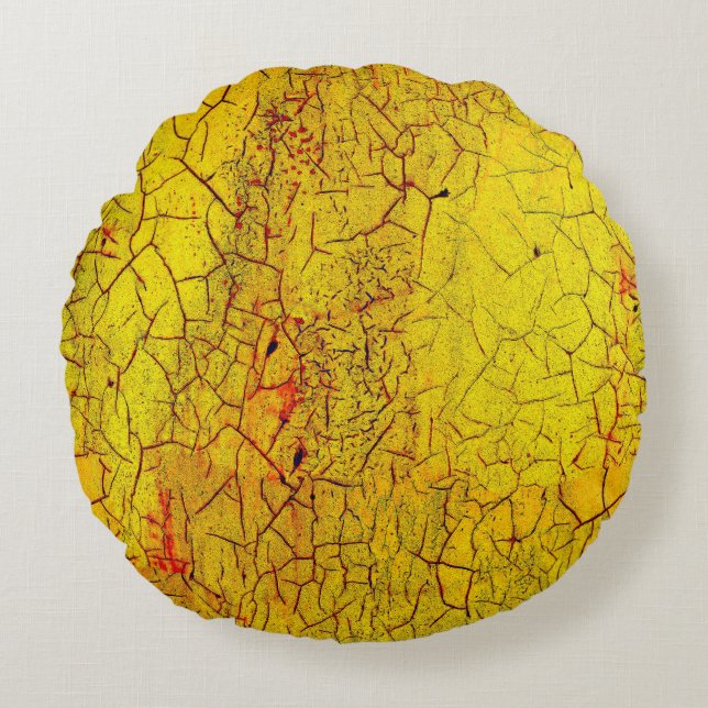 Texture of old yellow paint crackedabstract,aged,a round pillow (Front)
