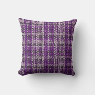 Texture of purple tartan fabric useful as a backgr throw pillow