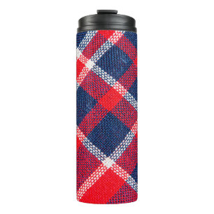 Texture of red and blue a checkered woolen fabric thermal tumbler