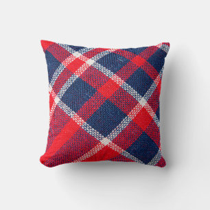 Texture of red and blue a chequered woollen fabric throw pillow