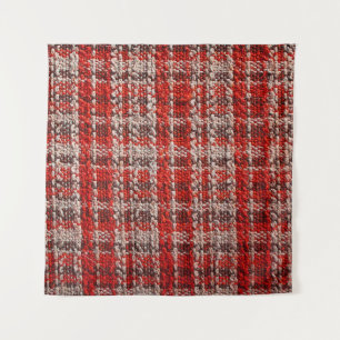 Texture of red tartan fabric useful as a backgroun tapestry