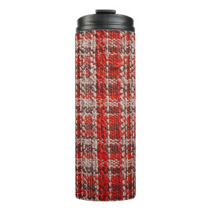 Texture of red tartan fabric useful as a backgroun thermal tumbler