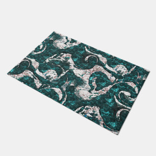 Texture of white spots mixed in aquamarine to cyan doormat