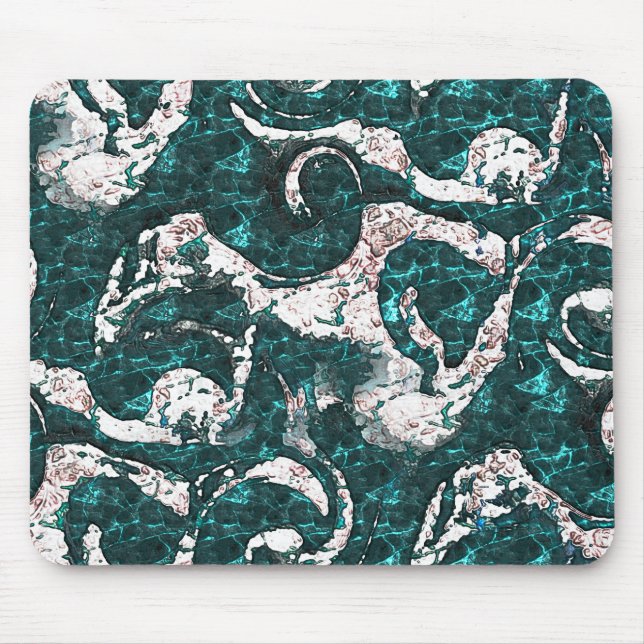 Texture of white spots mixed in aquamarine to cyan mouse pad (Front)