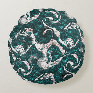 Texture of white spots mixed in aquamarine to cyan round pillow