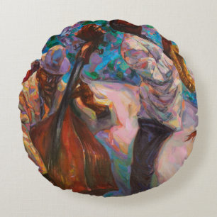 texture, oil painting, art, jazz, blues, tradition round pillow