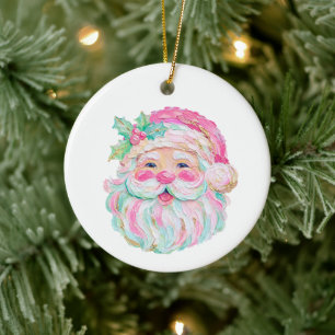 Texture Paint Look Preppy Santa Face Christmas Ceramic Ornament