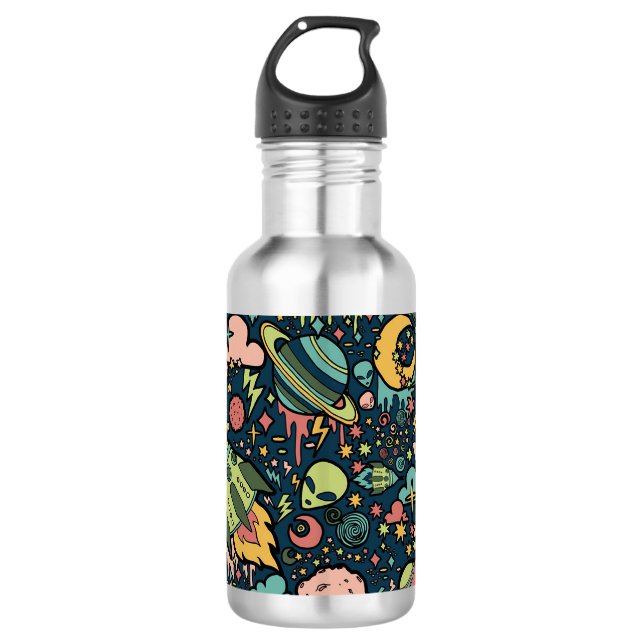 Texture Patterns Aliens Rockets Space 532 Ml Water Bottle (Front)