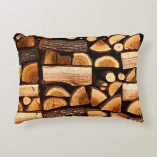 Texture. Pile of chopped fire wood stored, winterw Accent Pillow