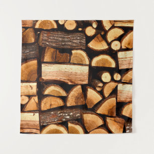 Texture. Pile of chopped fire wood stored, winterw Tapestry