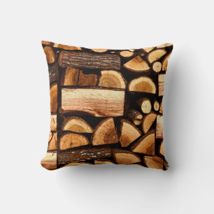 Texture. Pile of chopped fire wood stored, winterw Throw Pillow
