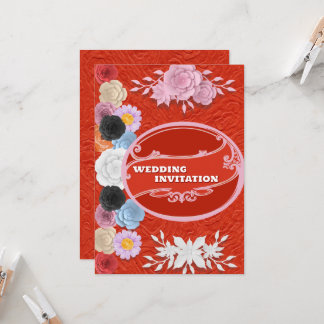 Texture rouge Floral Faire-part de mariage islamiq