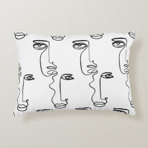 Texture with abstract faces. One continuous line p Accent Pillow