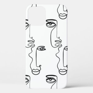 Texture with abstract faces. One continuous line p iPhone 12 Case