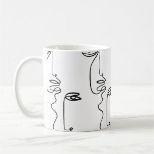 Texture with abstract faces. One continuous line p Coffee Mug