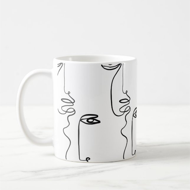 Texture with abstract faces. One continuous line p Coffee Mug (Left)