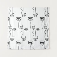 Texture with abstract faces. One continuous line p