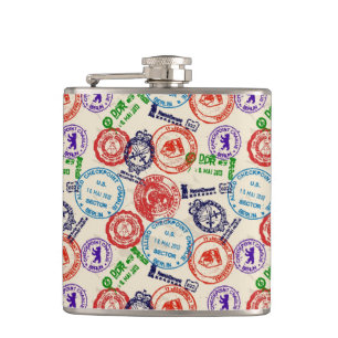 Texture with real stamps. hip flask