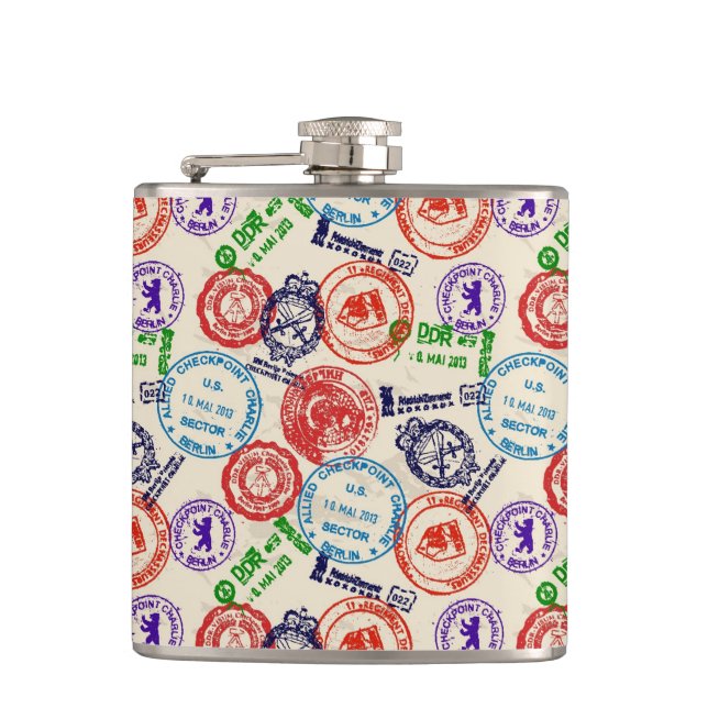 Texture with real stamps. hip flask (Front)