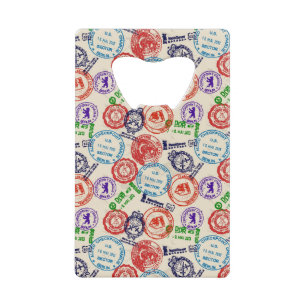 Texture with real stamps. wallet bottle opener
