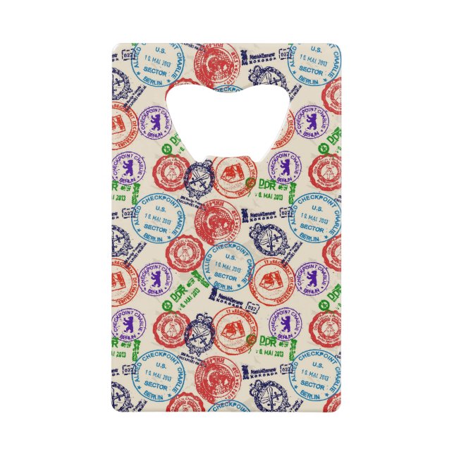 Texture with real stamps. wallet bottle opener (Front)