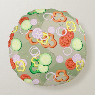 Texture With Slices Of Vegetables Round Pillow