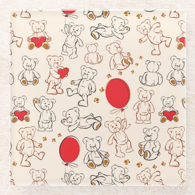 Texture With Teddy Bears Glass Coaster (Front)