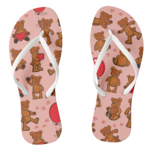 Texture With Teddy Bears, Hearts Flip Flops