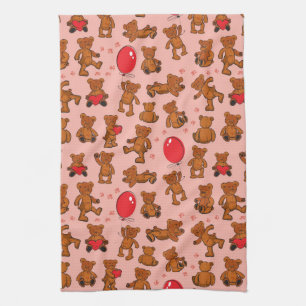 Texture With Teddy Bears, Hearts Kitchen Towel