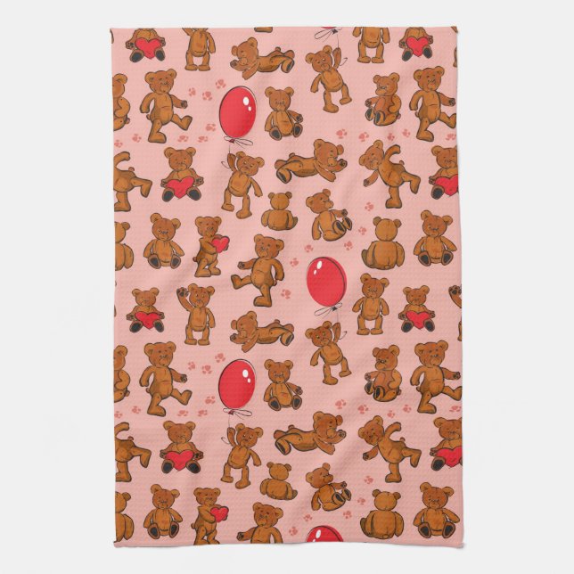 Texture With Teddy Bears, Hearts Kitchen Towel (Vertical)