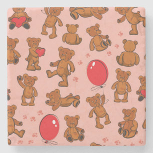 Texture With Teddy Bears, Hearts Stone Coaster