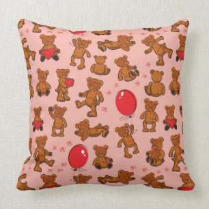 Texture With Teddy Bears, Hearts Throw Pillow