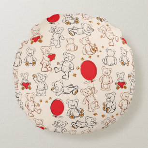 Texture With Teddy Bears Round Pillow