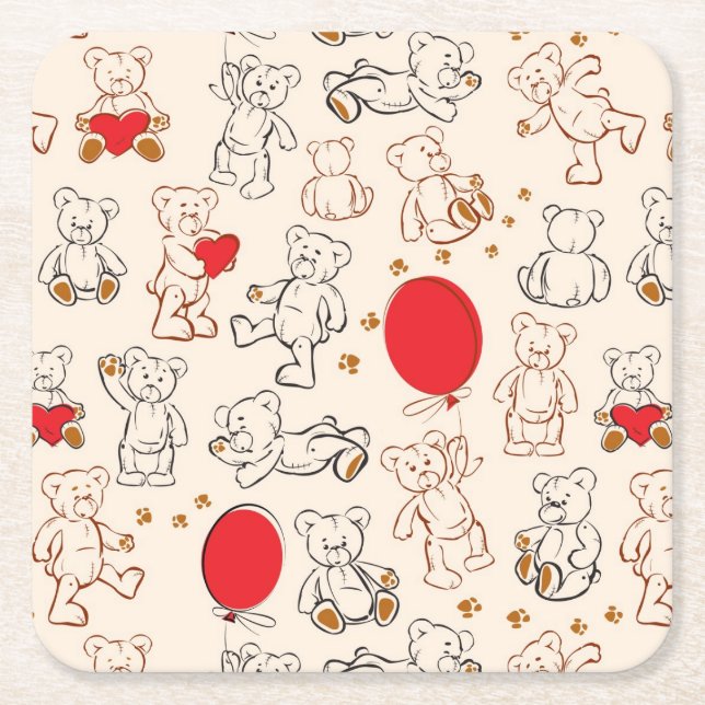 Texture With Teddy Bears Square Paper Coaster (Front)
