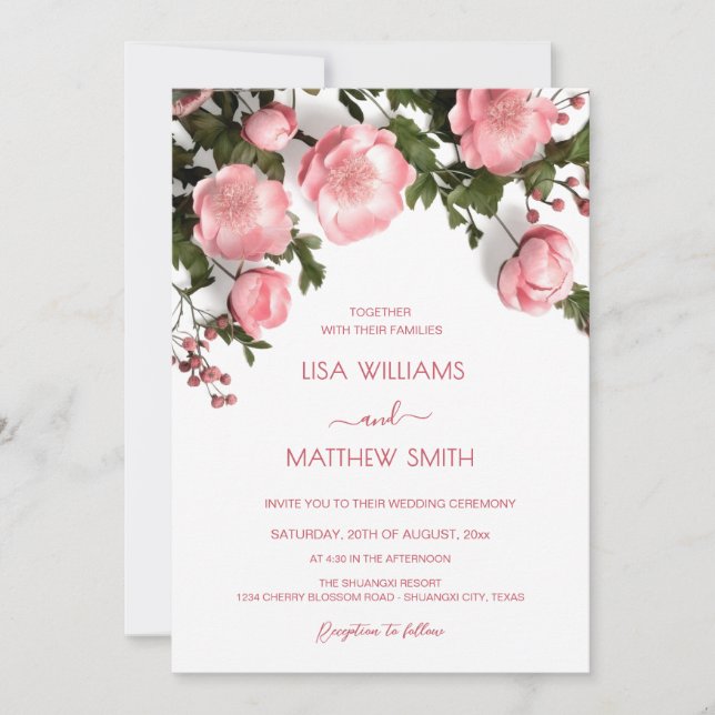  Textured 3D Roses Wedding Photo Invitation (Front)