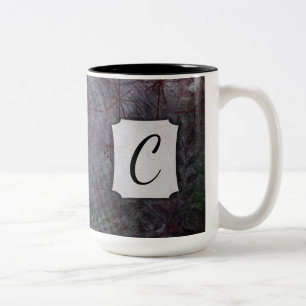 Textured Abstract Art w/ Cool Colors & Monogram Two-Tone Coffee Mug