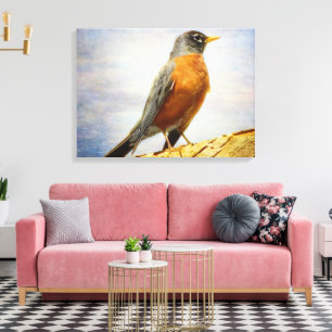 Textured American Robin Stretch Canvas Print