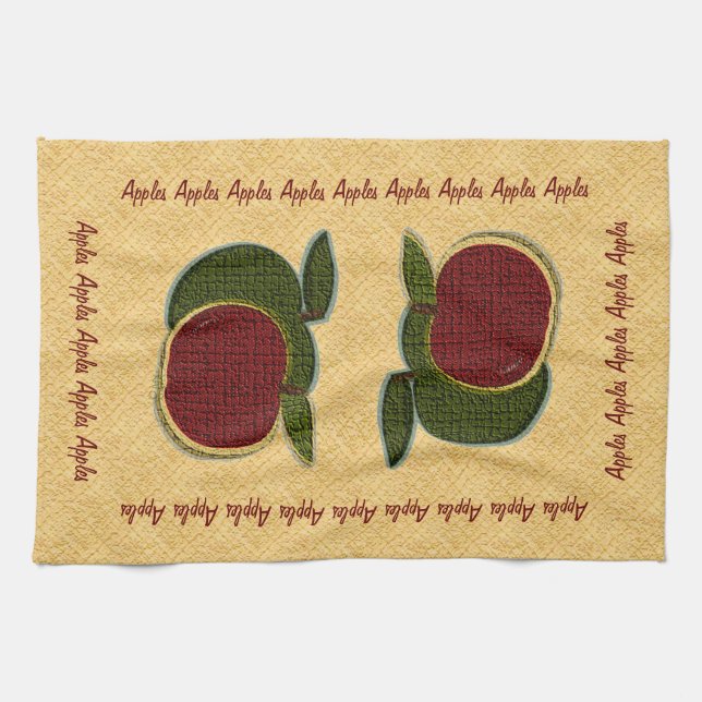 Textured  Apples (gold) Kitchen Towel (Horizontal)