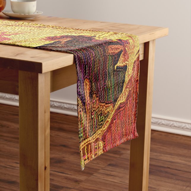 Textured Autumn Leaves Abstract Short Table Runner (In Situ)