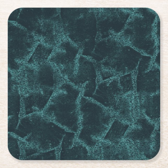 Textured black and turquoise square paper coaster (Front)