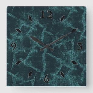 Textured black and turquoise square wall clock
