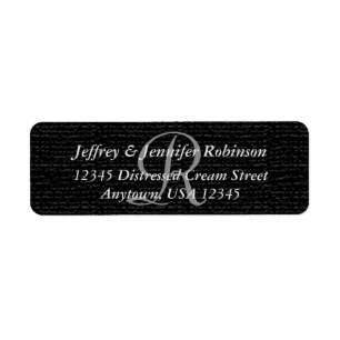 Textured Black Elegant Monogram Return Address